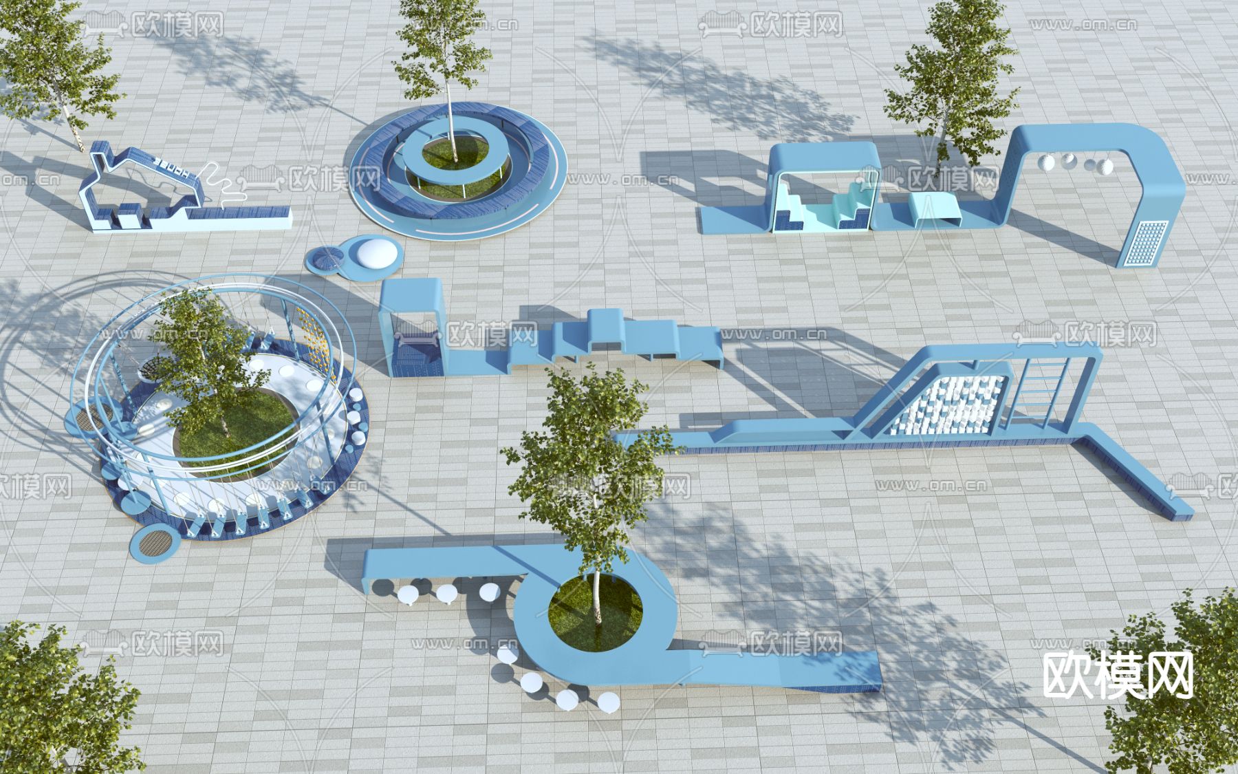 户外健身 秋千 树池椅3d模型下载