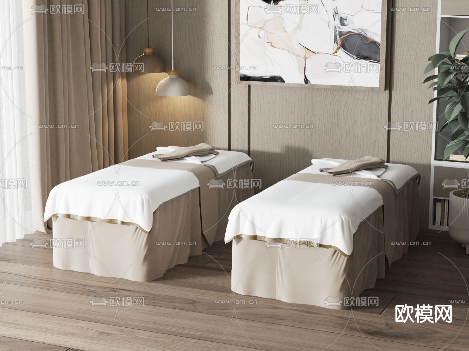 现代按摩床su模型下载（渲染图1）