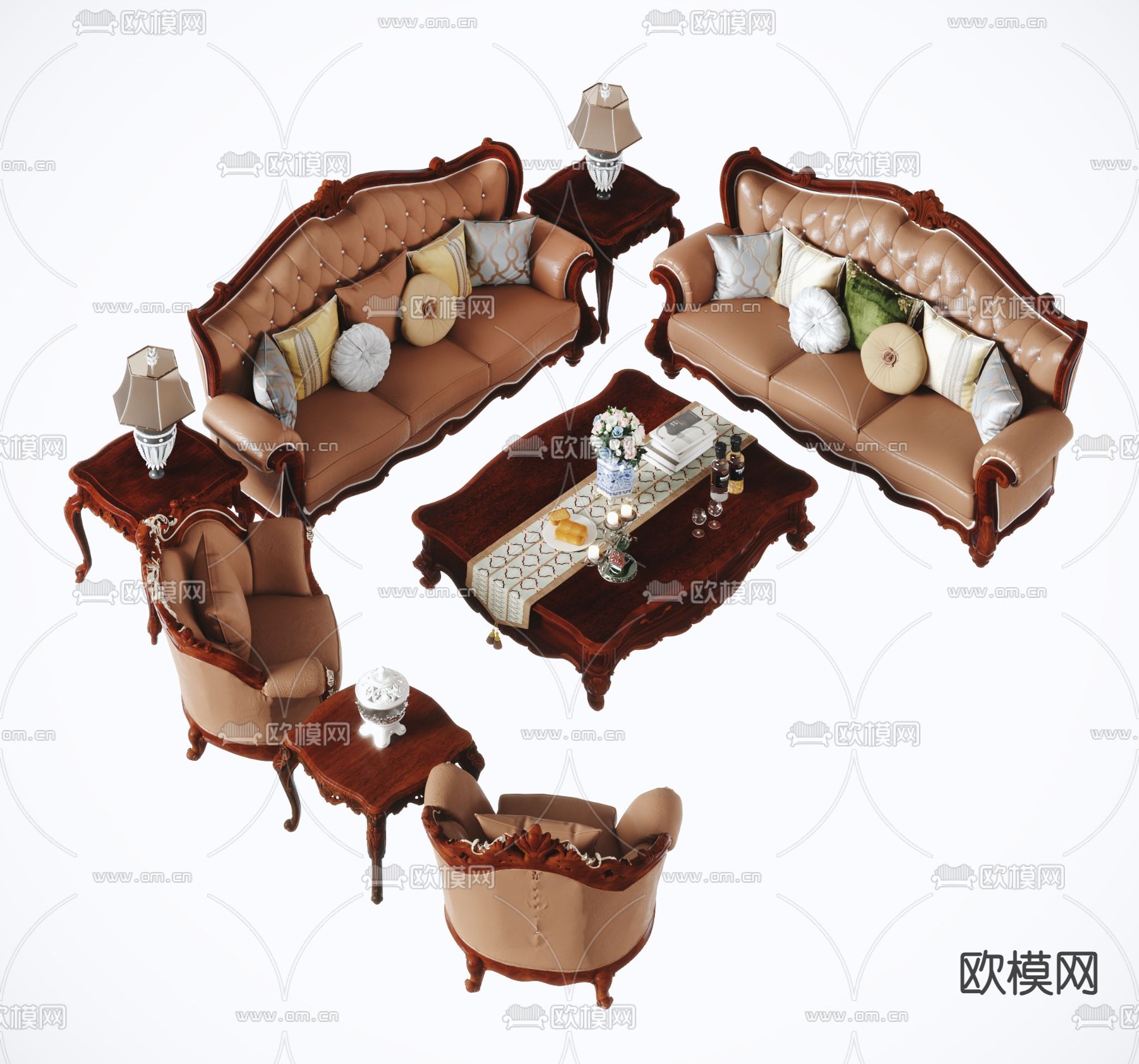 欧式组合沙发3d模型下载