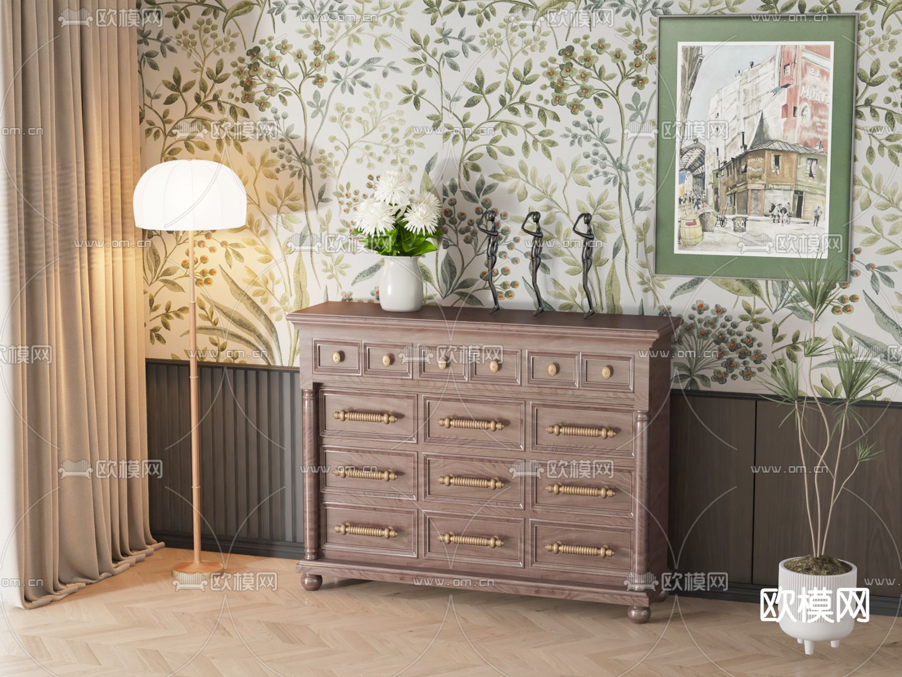 美式斗柜 边柜 玄关柜3d模型下载