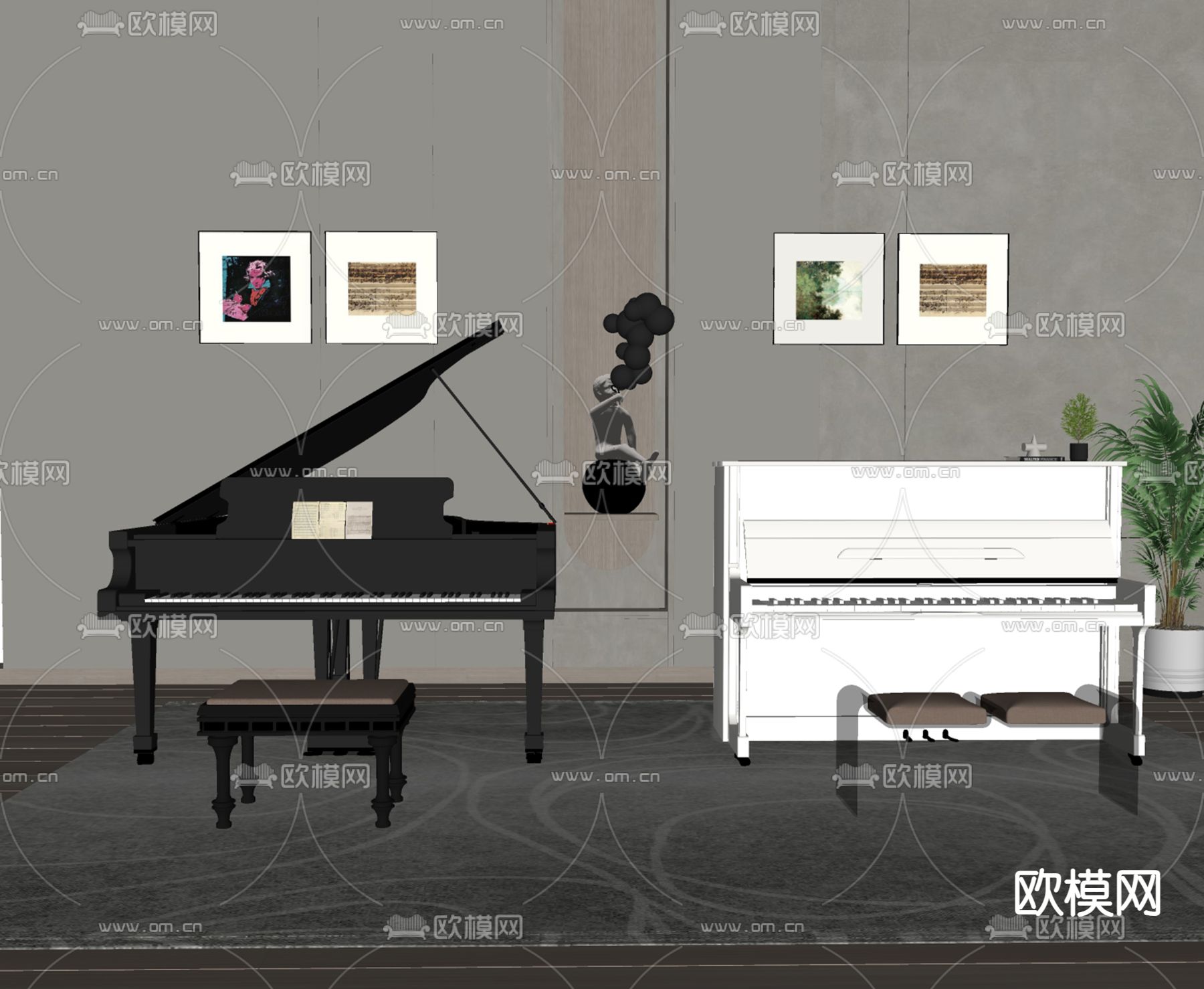钢琴su模型下载（渲染图2）