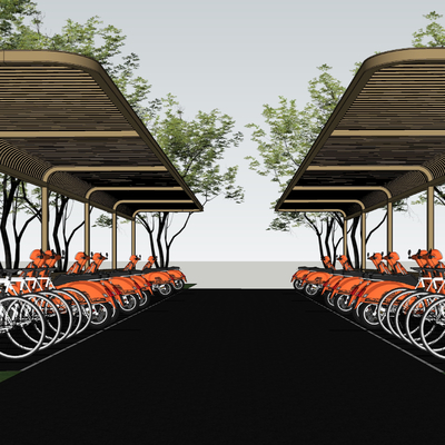  非机动车棚su模型 