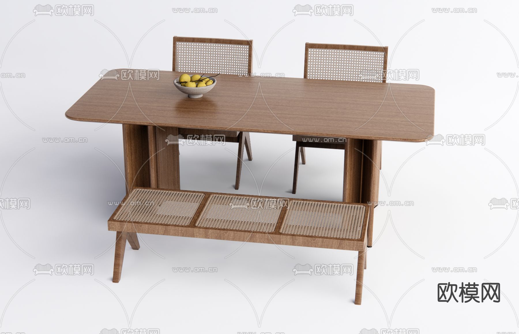 北欧藤编餐桌椅su模型下载（渲染图1）