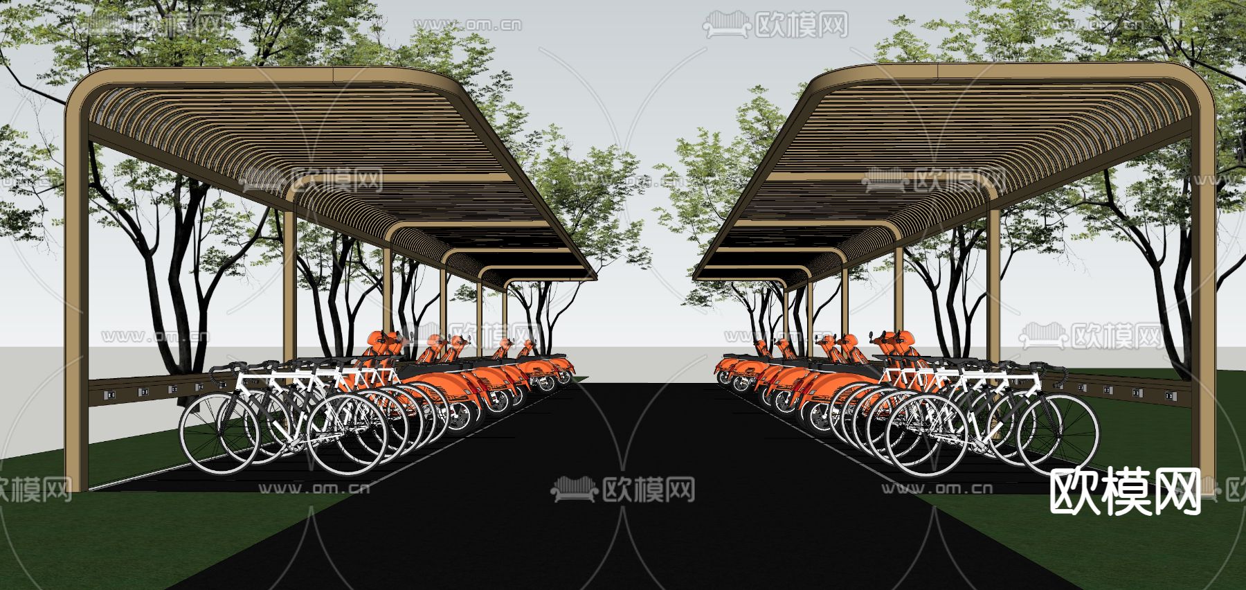 非机动车棚su模型下载