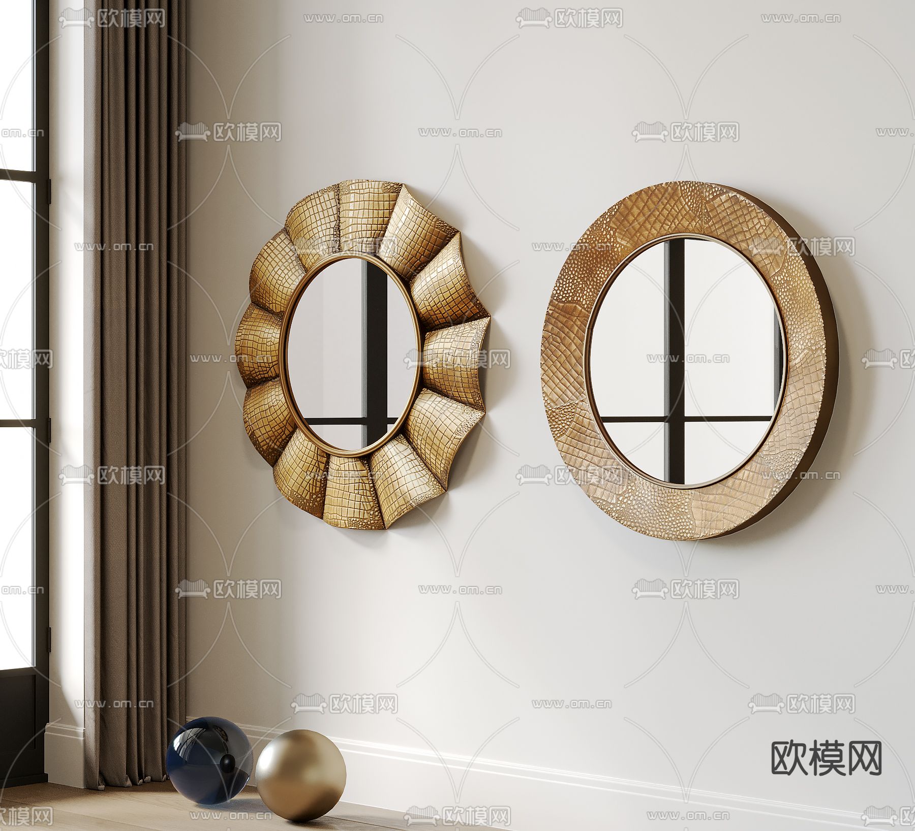 现代墙饰 装饰镜su模型下载（渲染图1）