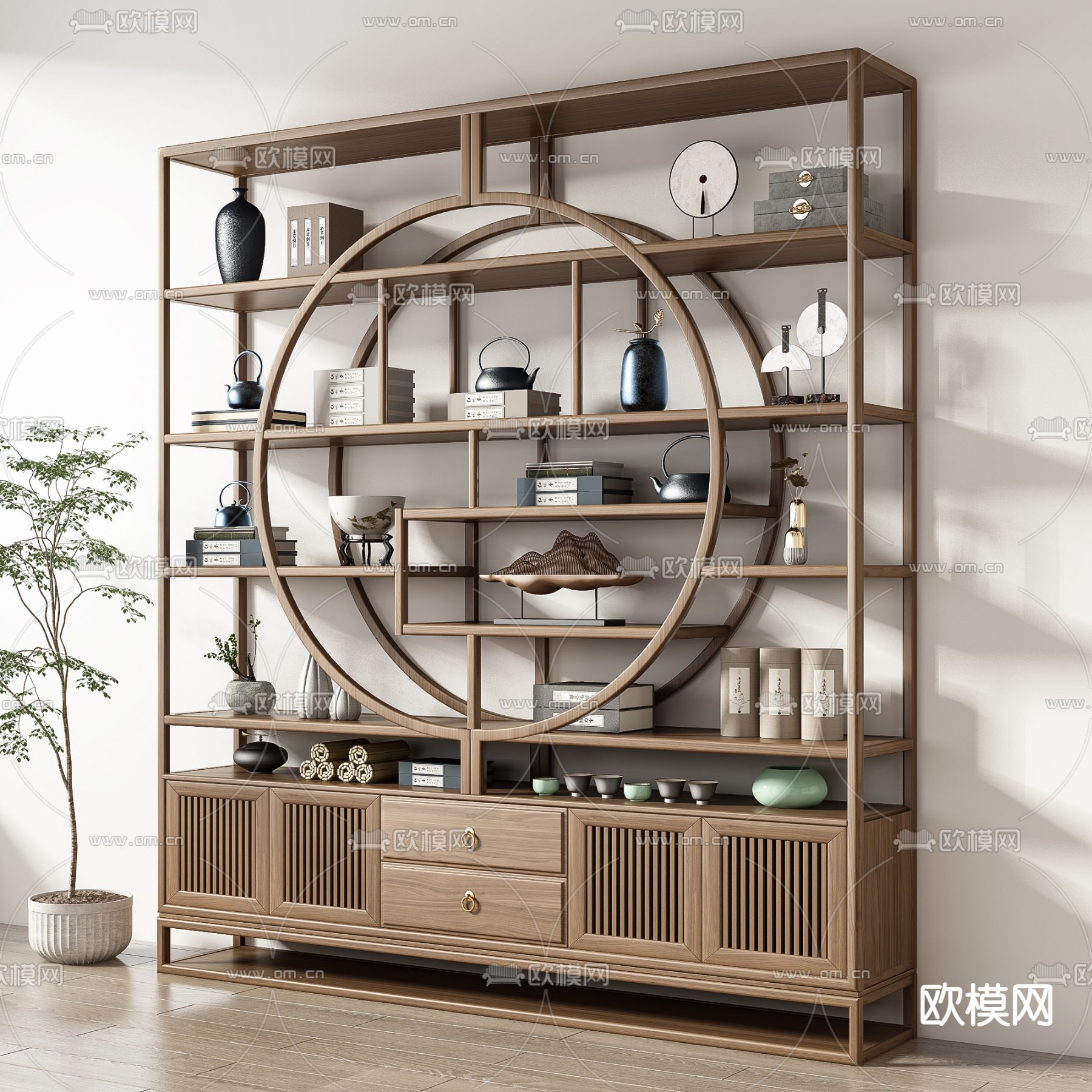 博古架 茶柜 陈列柜3d模型下载（渲染图1）