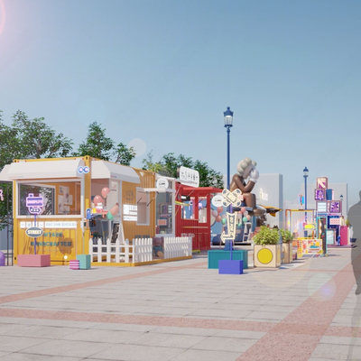  集装箱 网红商业街su模型 