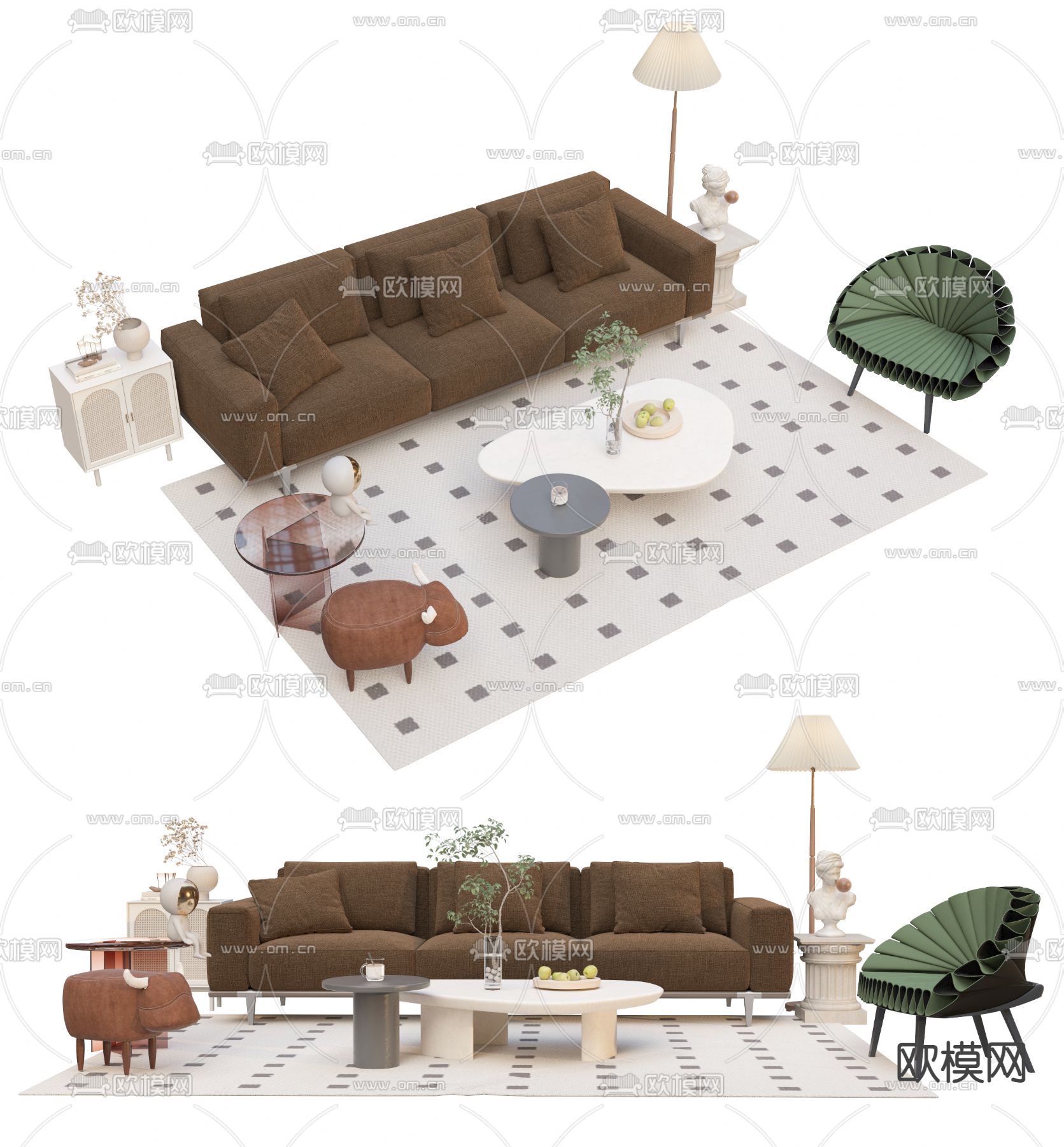 法式组合沙发su模型下载（渲染图1）