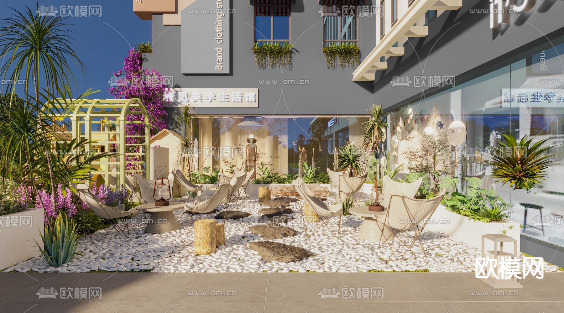 户外花园 露营桌椅3d模型下载（渲染图1）