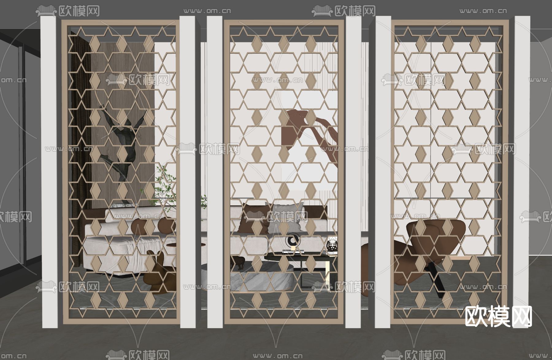 简欧金属隔断su模型下载（渲染图2）