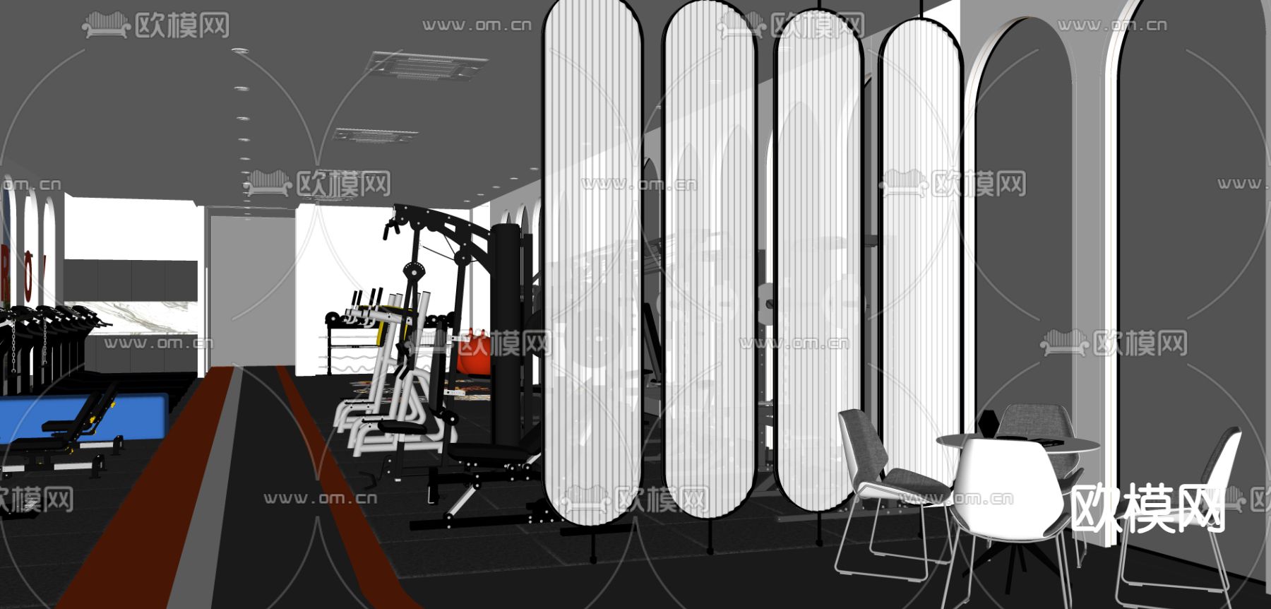 现代健身房su模型下载（渲染图2）