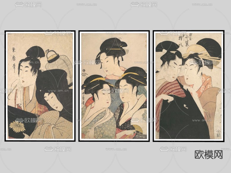 日式浮世绘装饰画 挂画su模型下载