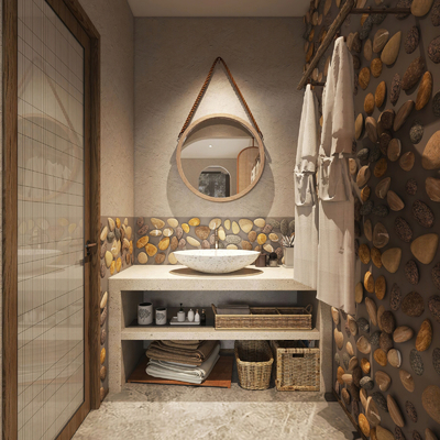  民宿卫生间 前区洗手台su模型 