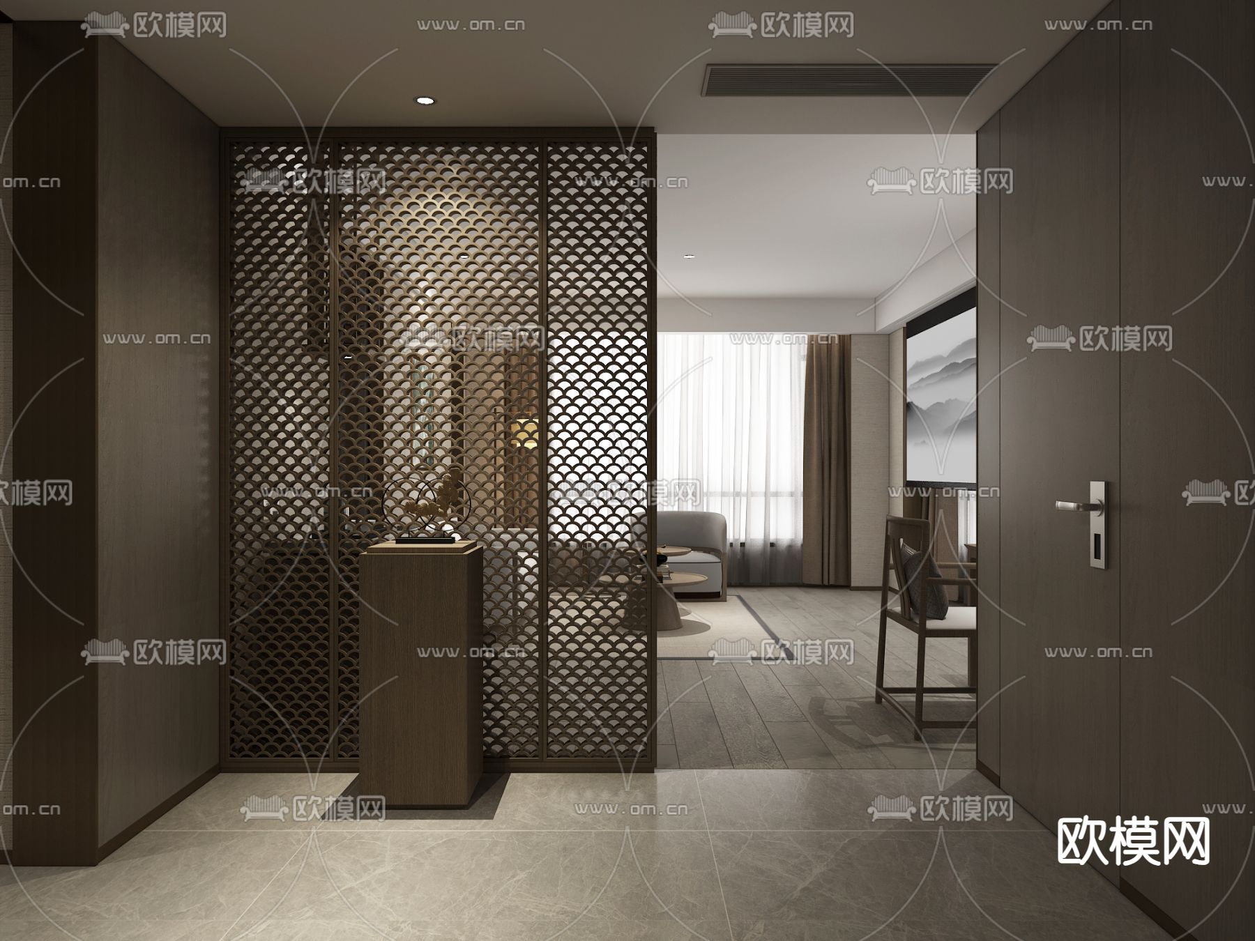 酒店客房 大床房3d模型下载（渲染图2）