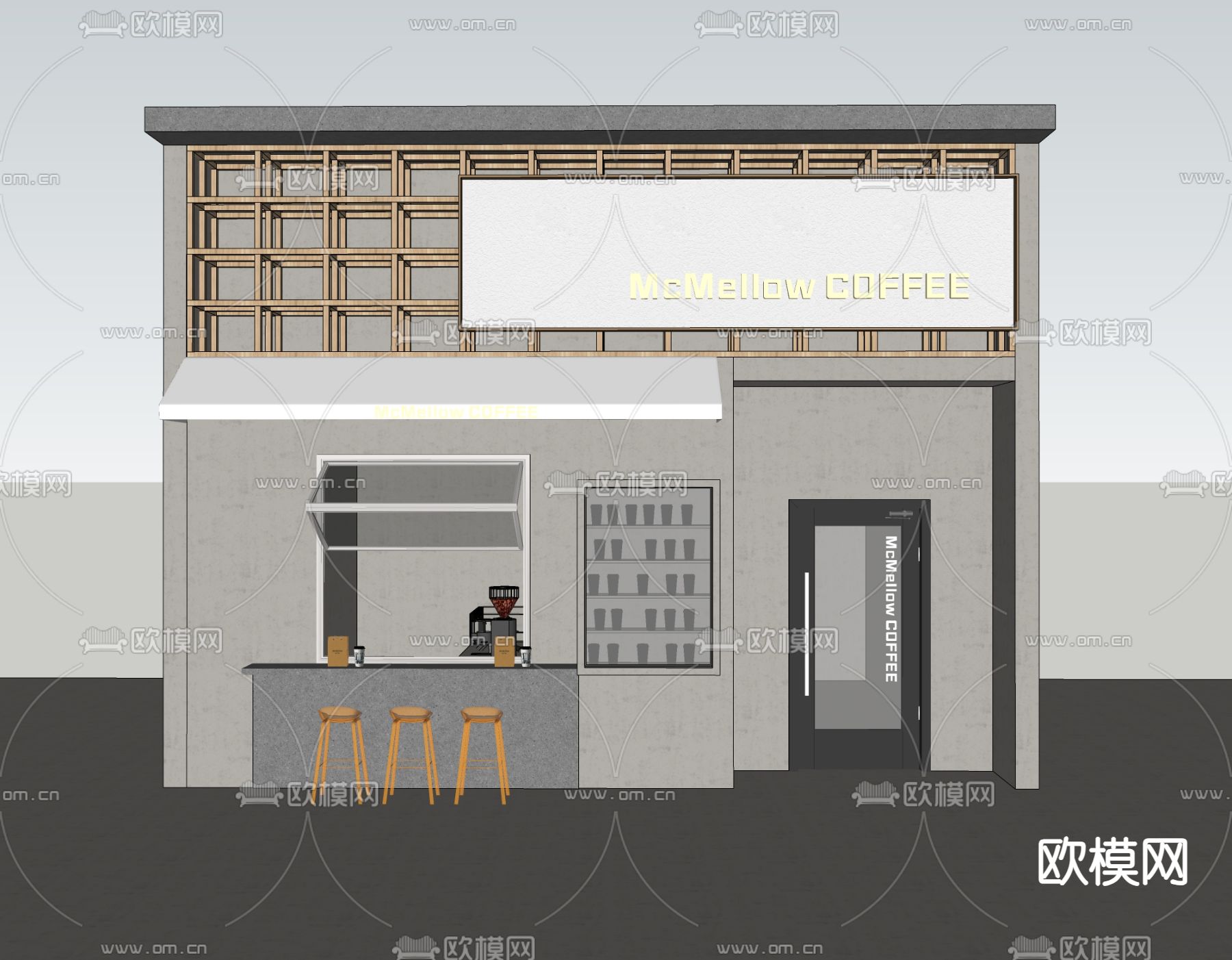 咖啡店门头 门面su模型