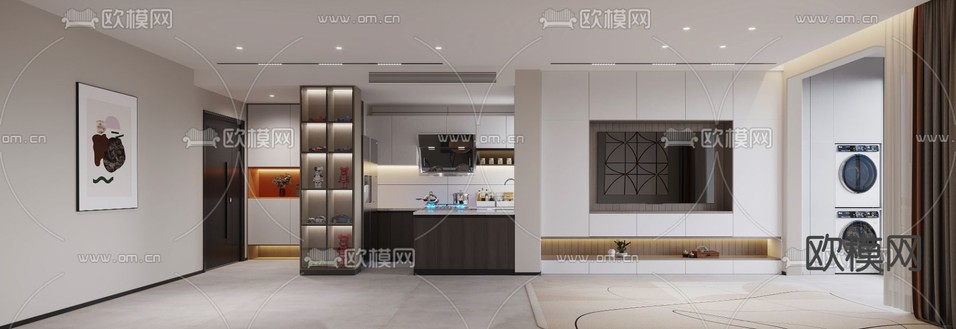 极简客厅 餐厅3d模型下载(渲染图2)