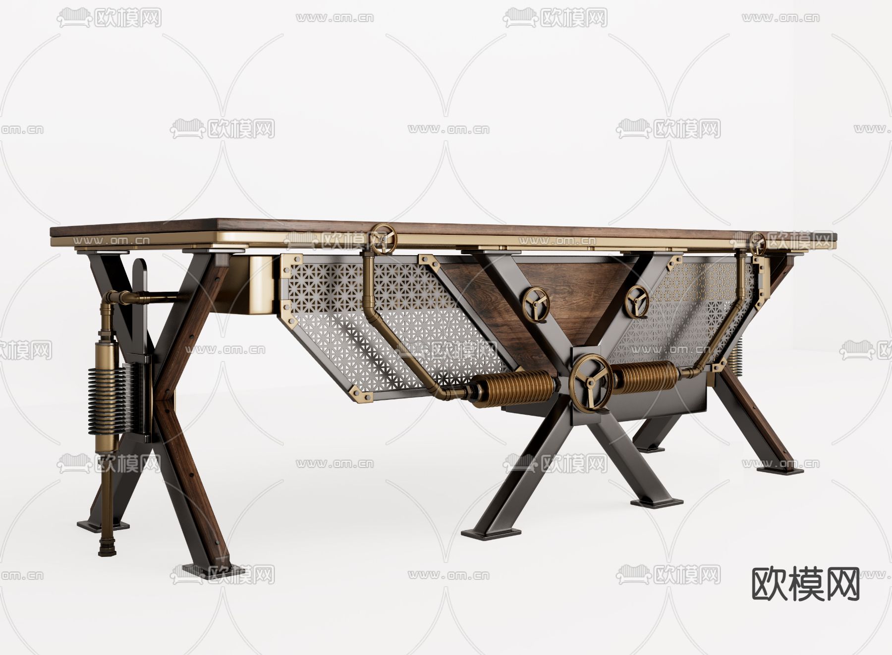 工业风机械书桌su模型下载（渲染图1）