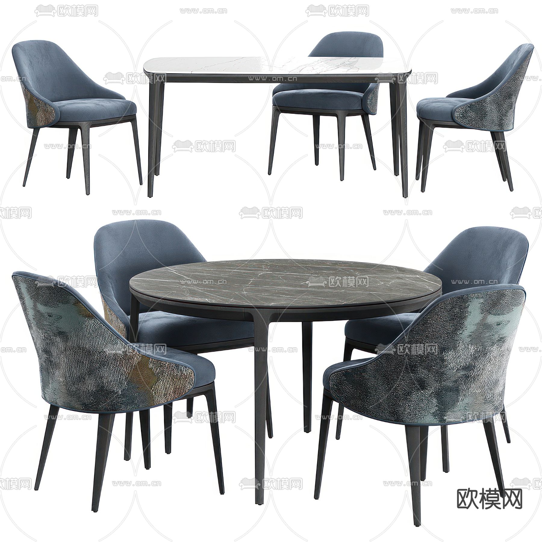 大理石餐桌椅3d模型下载（渲染图1）