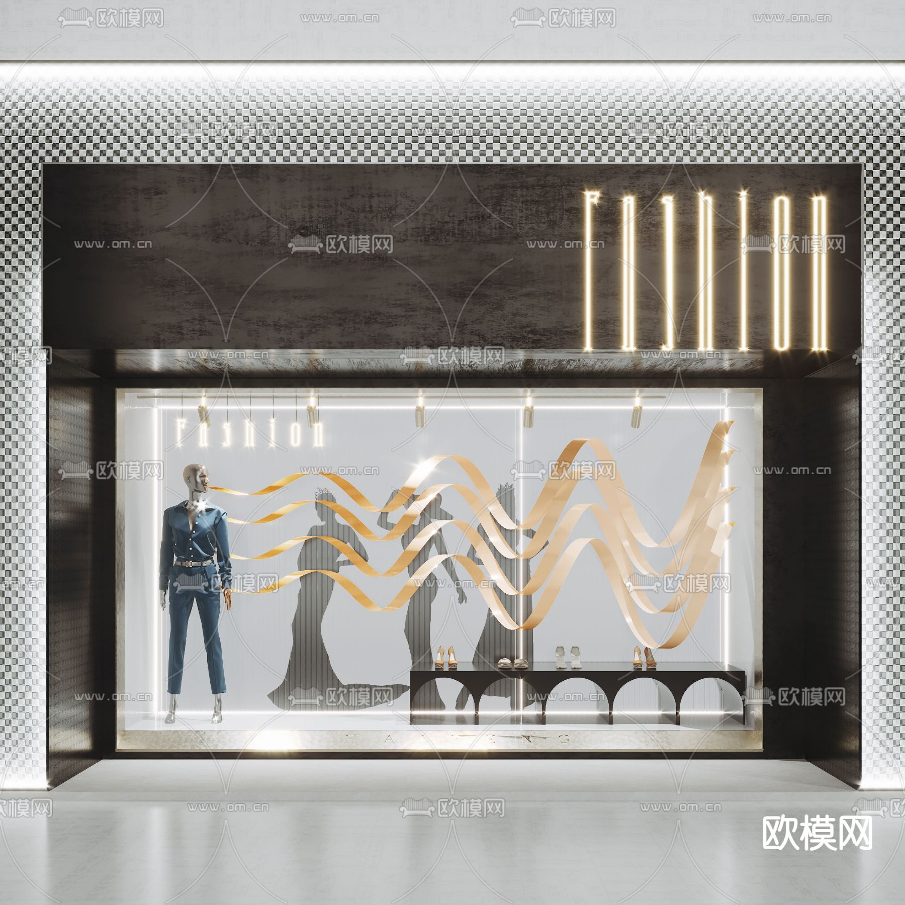 现代服装店橱窗su模型下载（渲染图1）