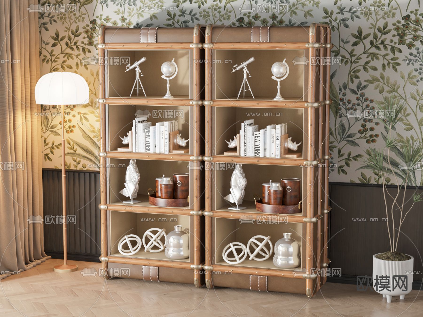 美式装饰柜 皮箱置物架3d模型下载