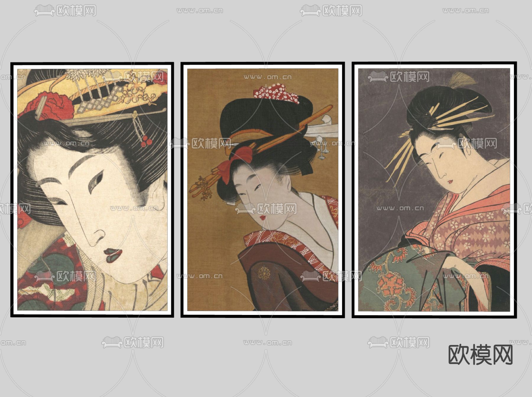 日式浮世绘装饰画 挂画su模型下载