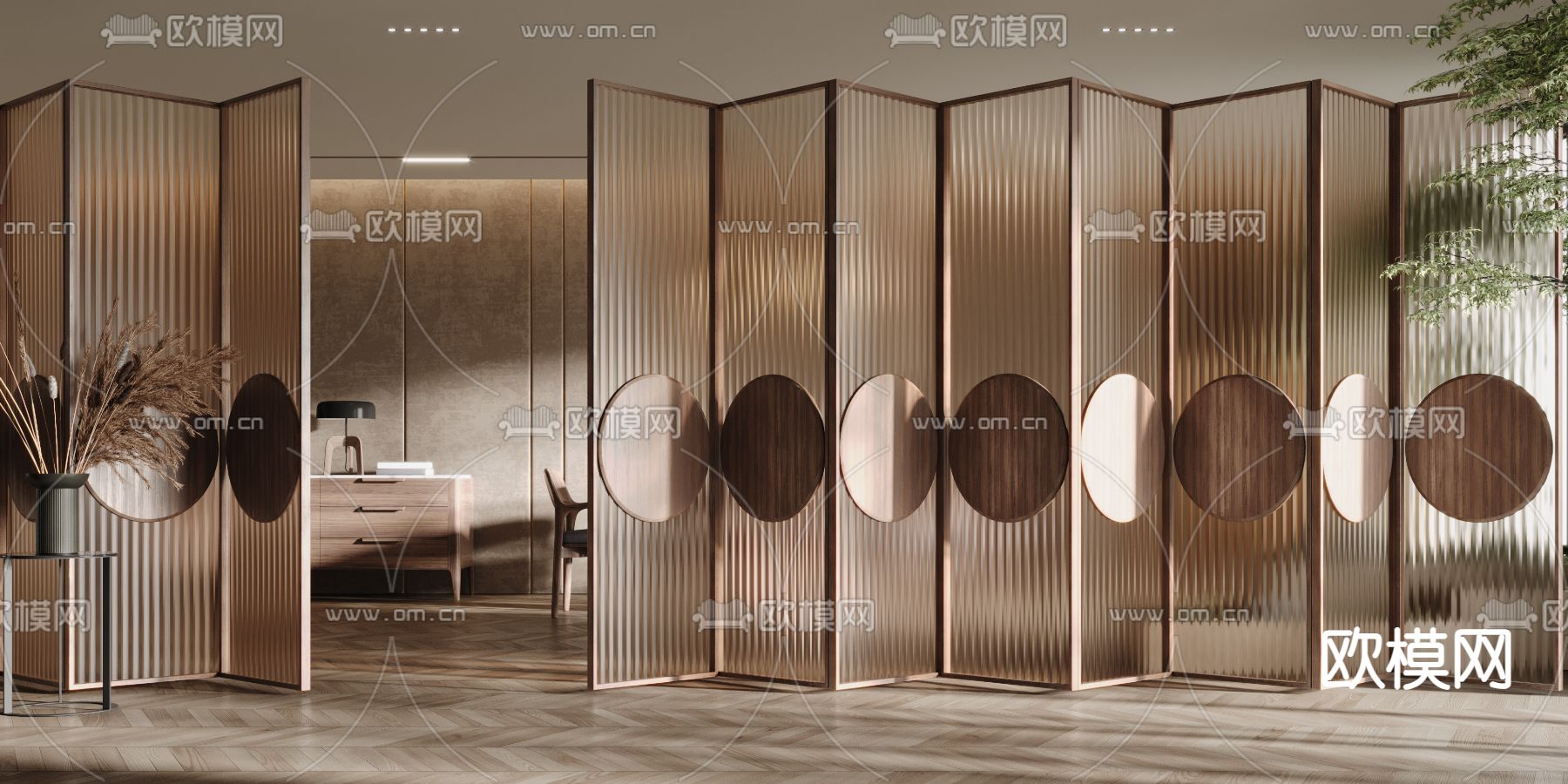 新中式隔断 折叠屏风3d模型下载
