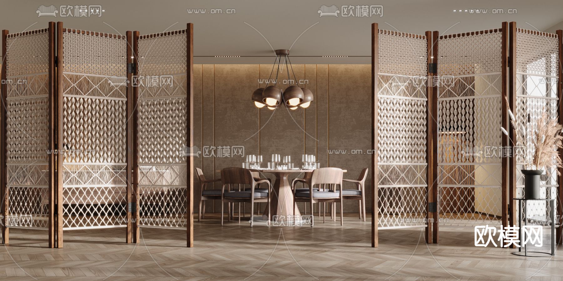 侘寂隔断 绳编屏风3d模型下载