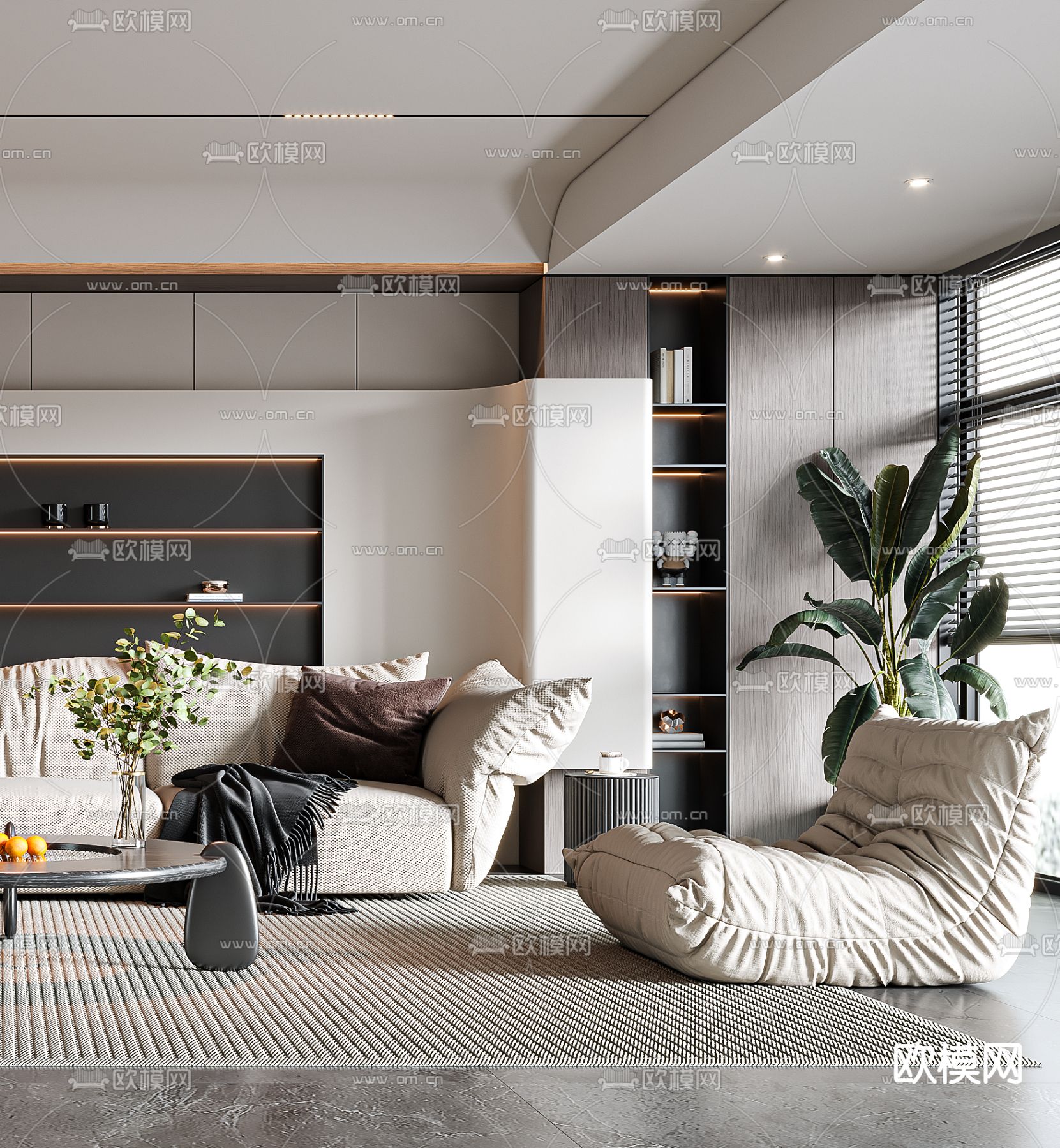 现代客厅3d模型下载（渲染图3）