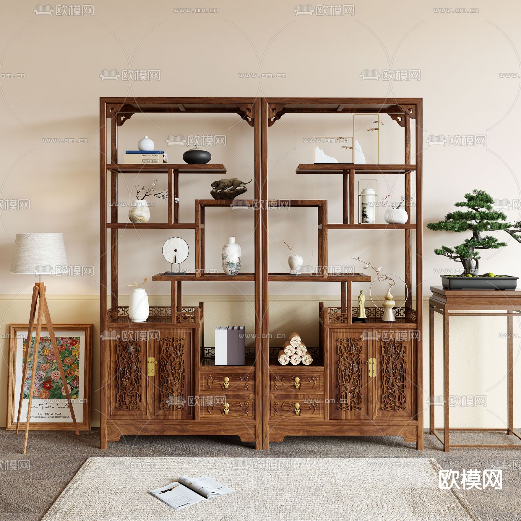 博古架 陈列架 茶柜3d模型下载