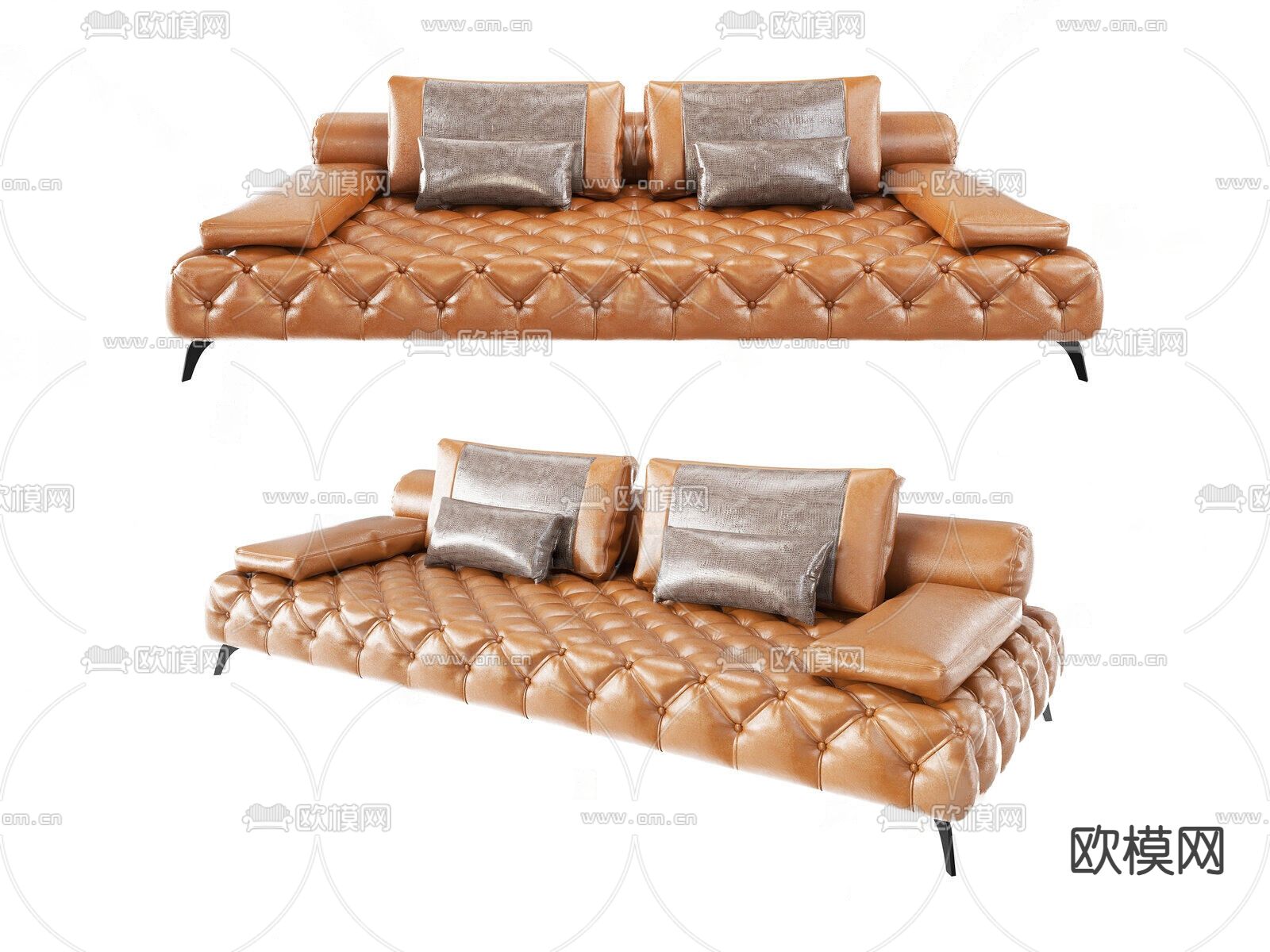 皮革沙发 多人沙发3d模型下载