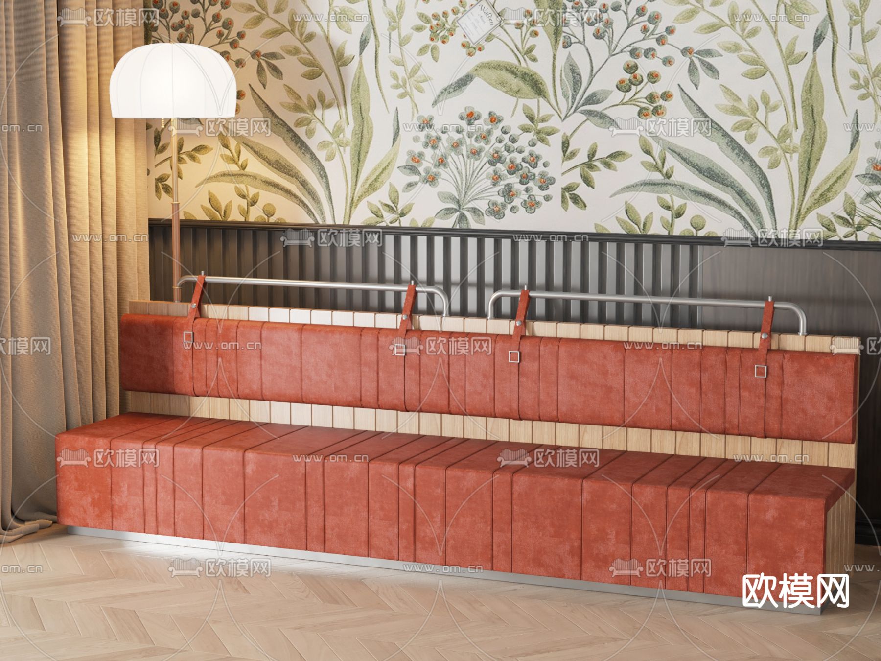 美式卡位 多人沙发3d模型下载