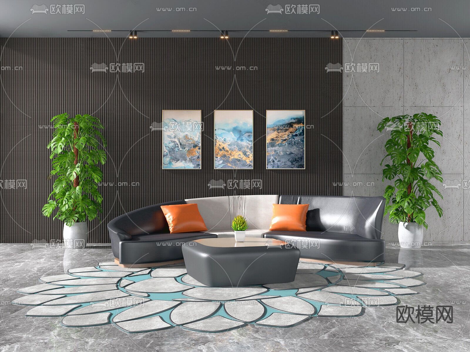 弧形沙发 多人沙发3d模型下载