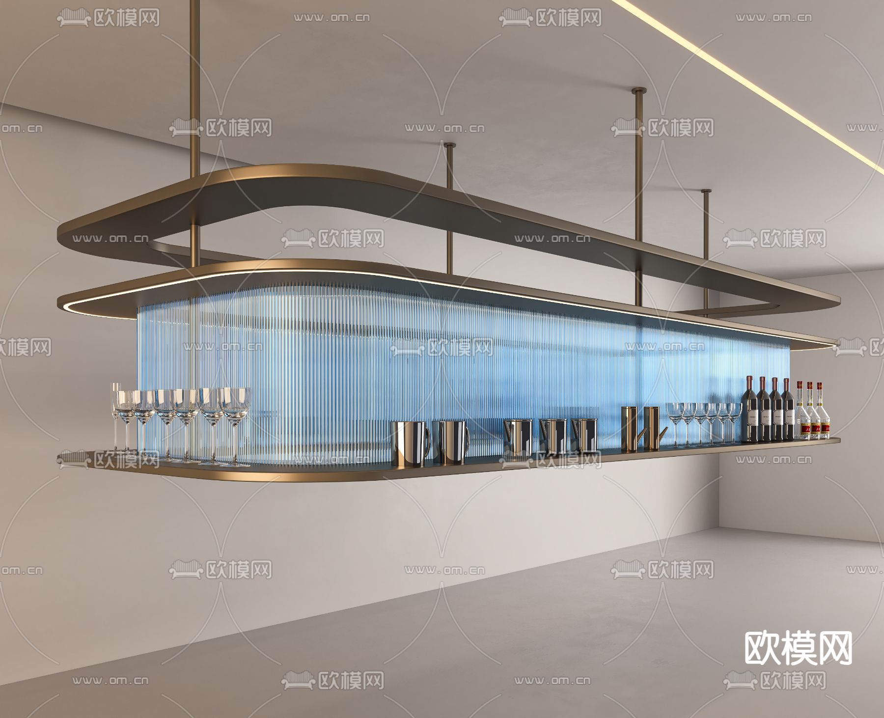 现代酒柜 酒架 悬空置物架3d模型下载（渲染图3）