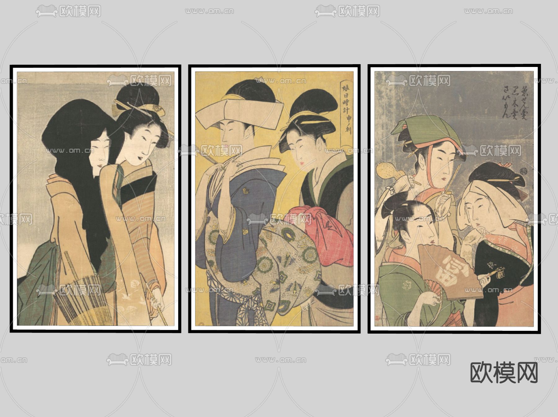 日式浮世绘装饰画 挂画su模型下载