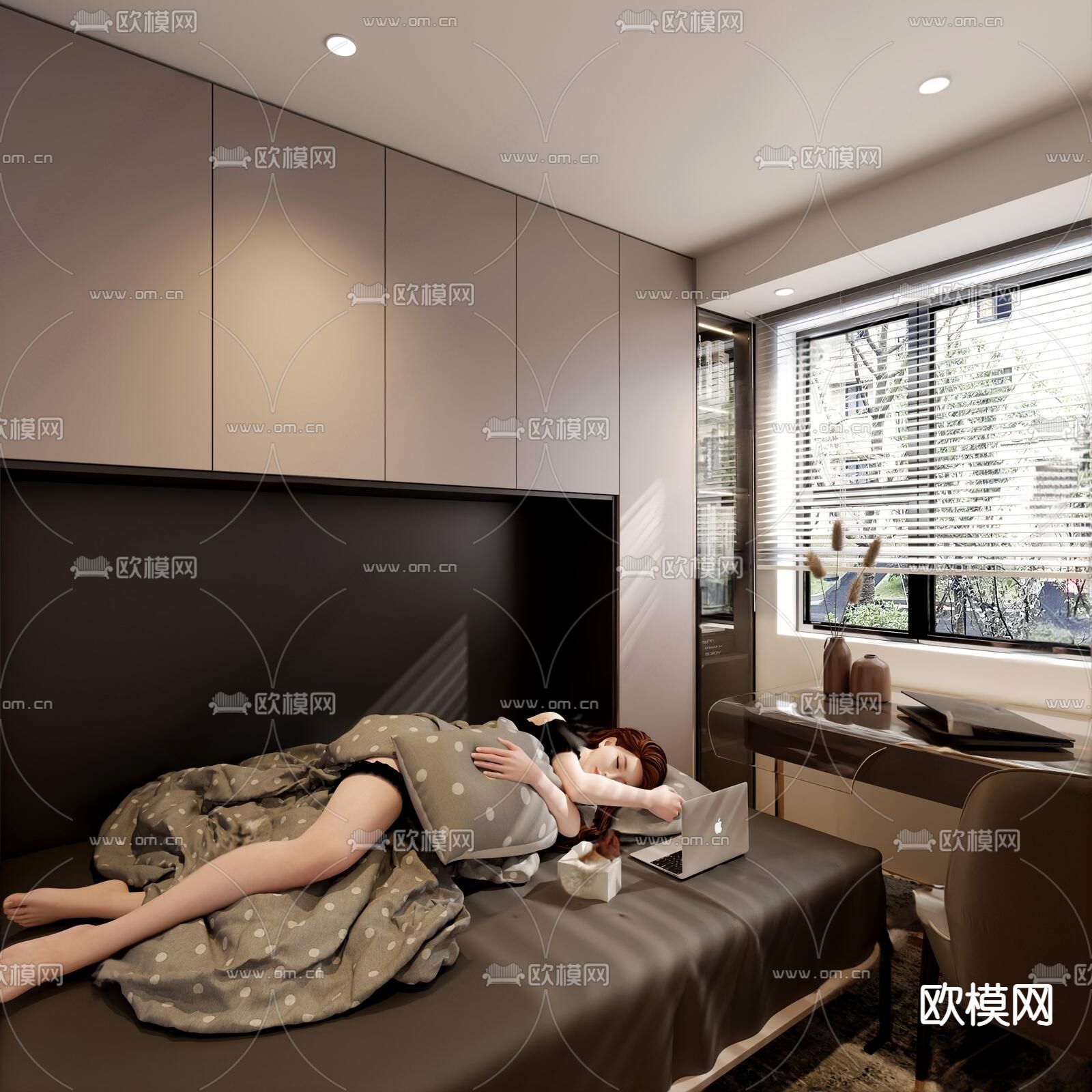 现代书房su模型下载（渲染图1）