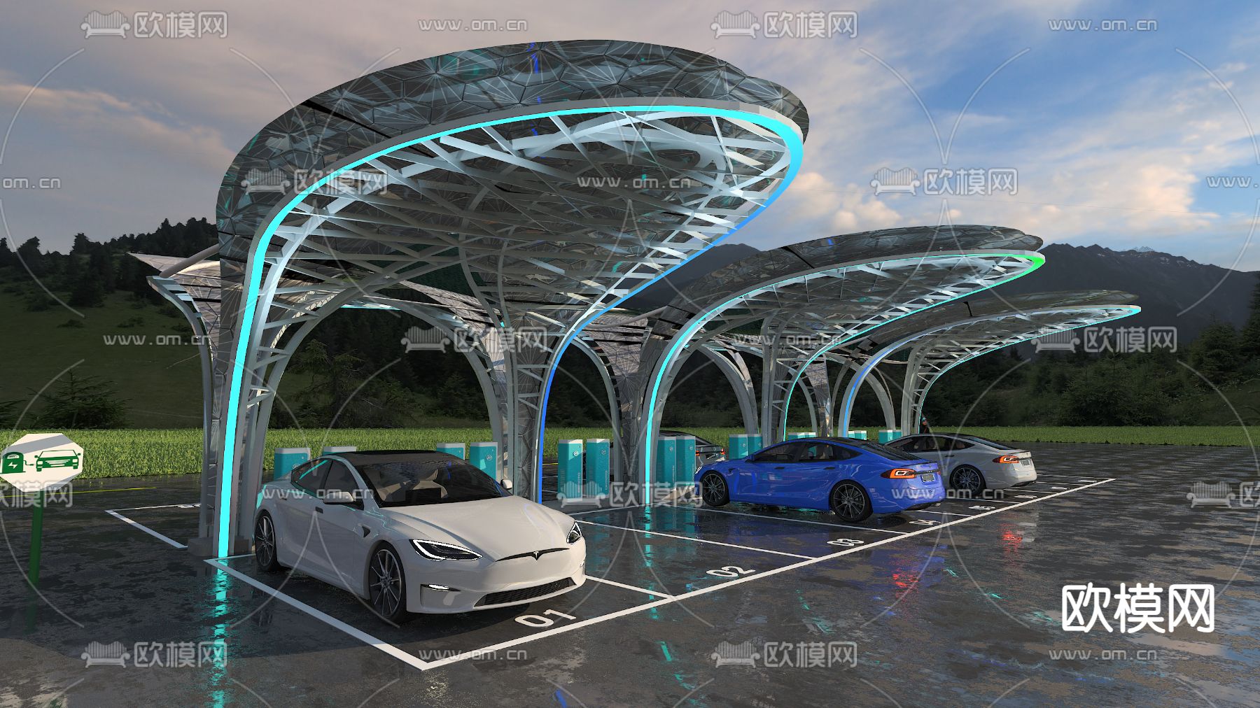 汽车充电桩 充电站3d模型下载