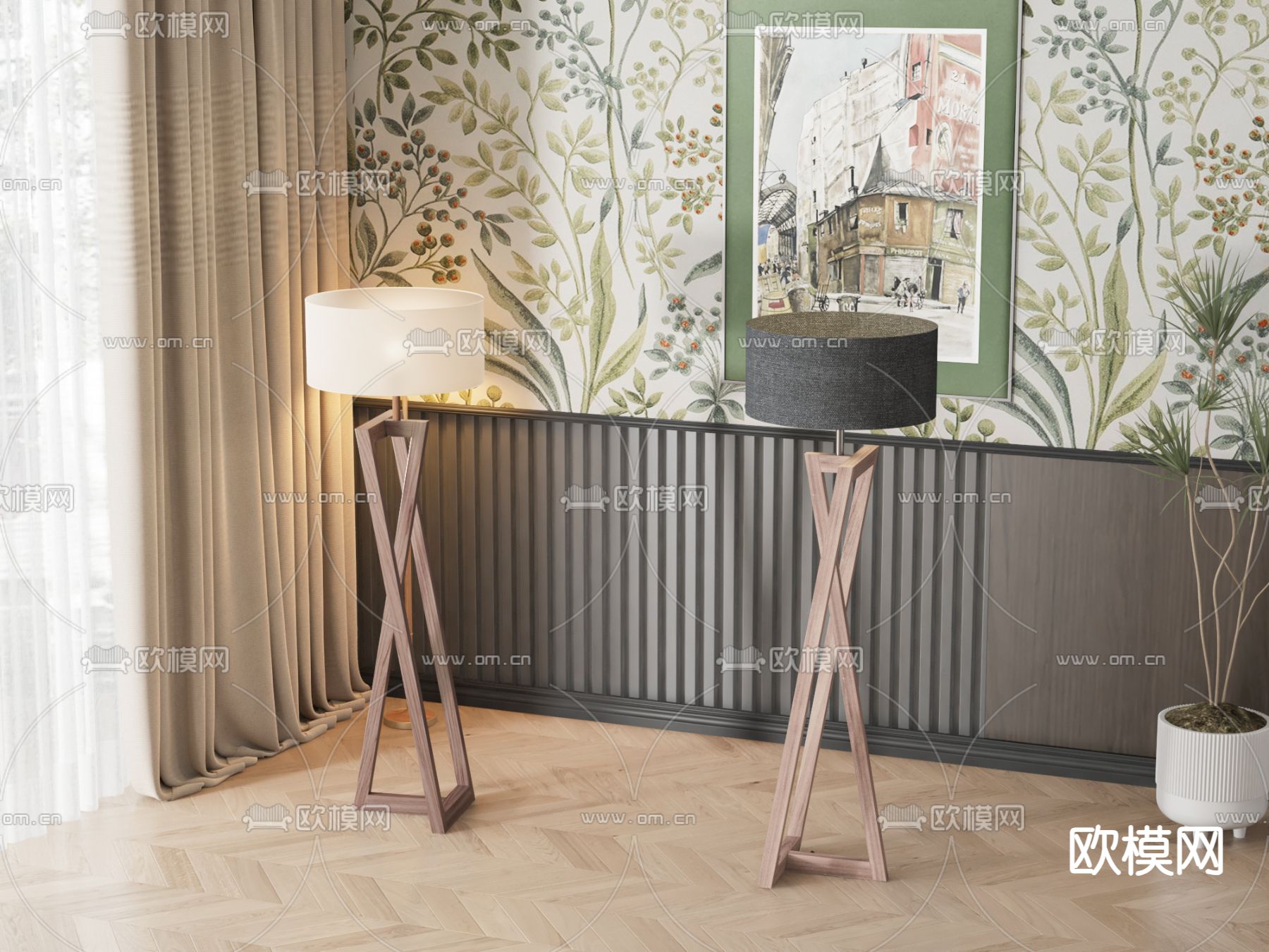 简欧落地灯3d模型下载