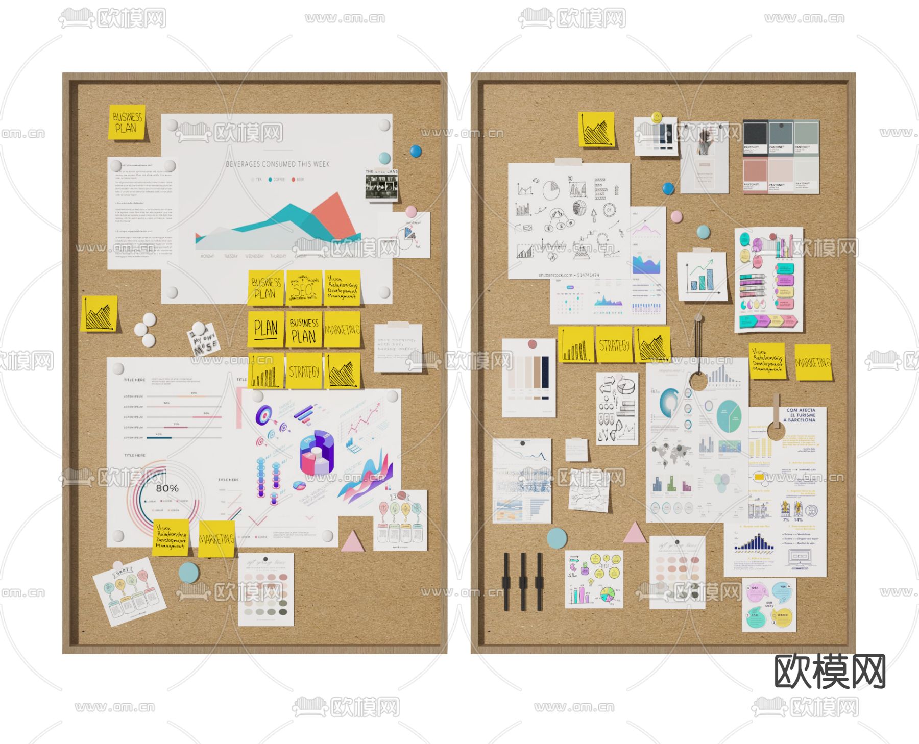 便签墙 便利贴su模型下载（渲染图1）