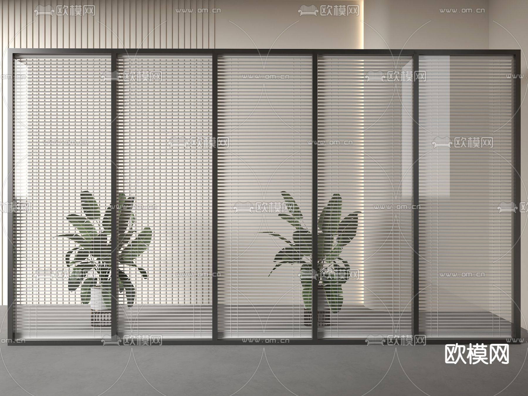 玻璃隔断 百叶玻璃隔断su模型下载（渲染图1）