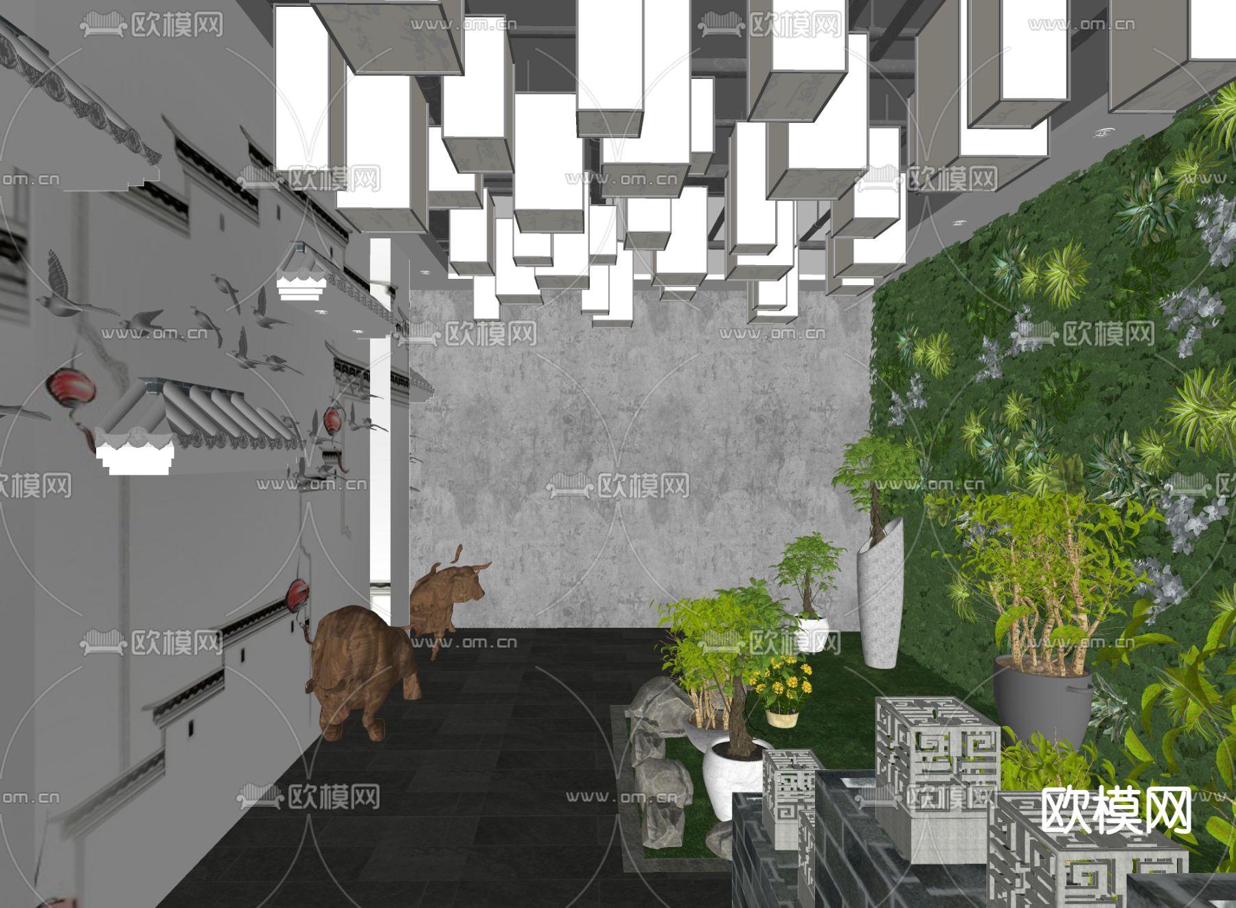 中式文化展厅su模型下载（渲染图2）