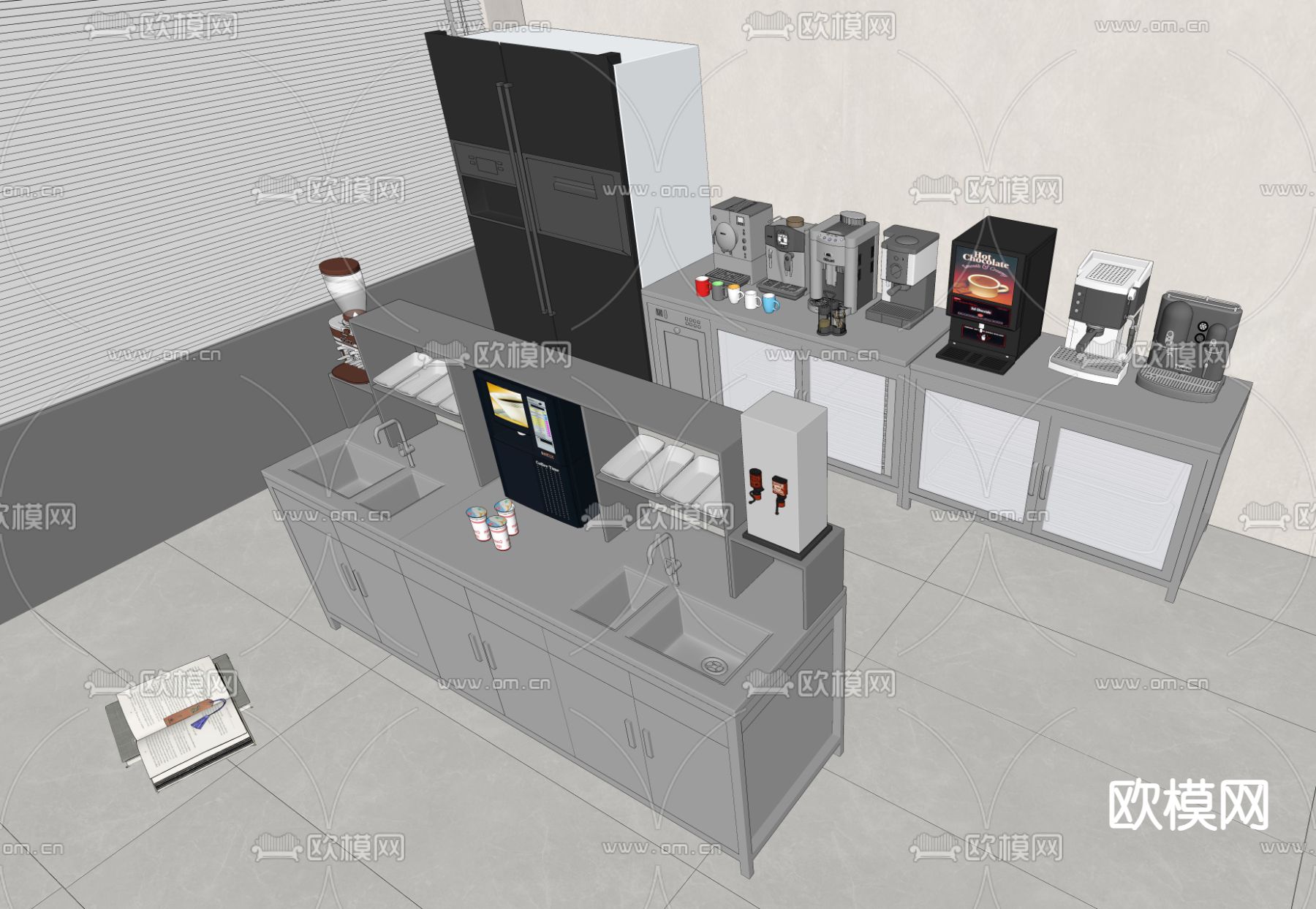 咖啡店操作台su模型下载（渲染图2）