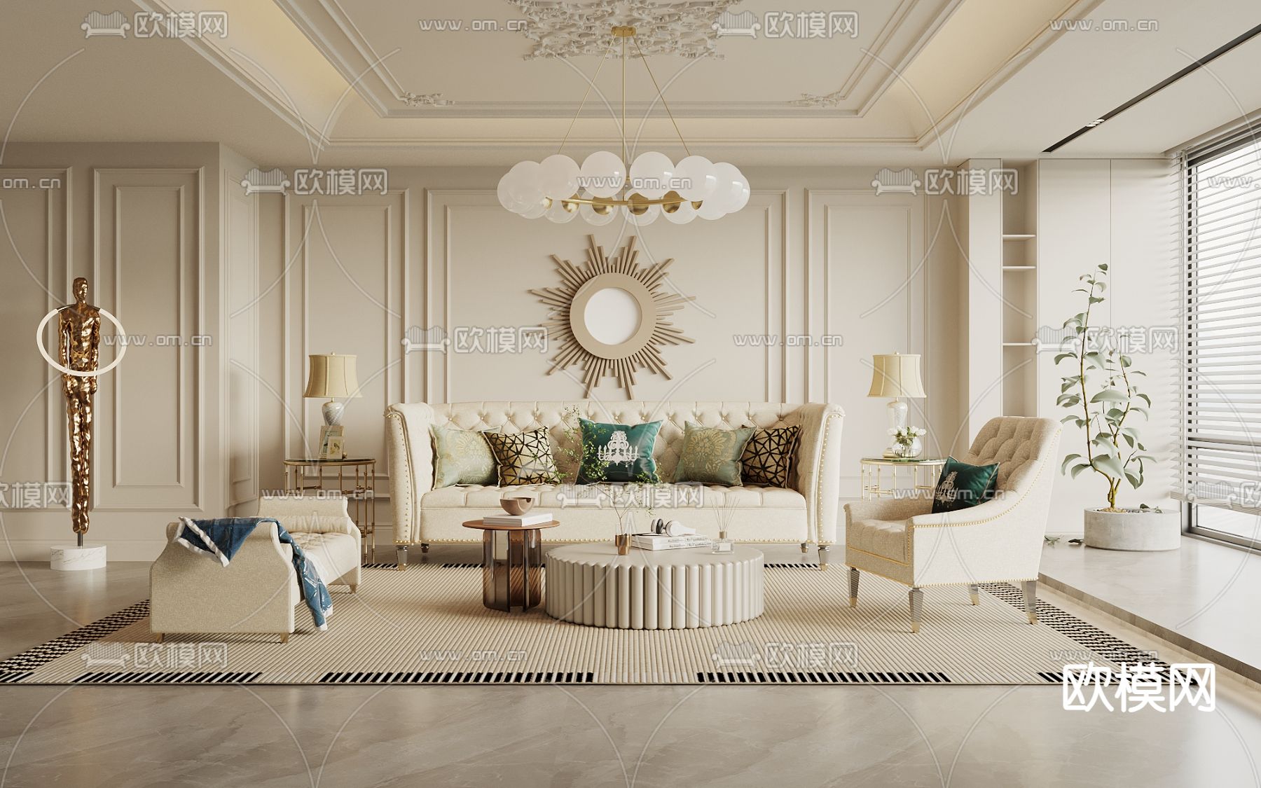 美式客厅3d模型下载