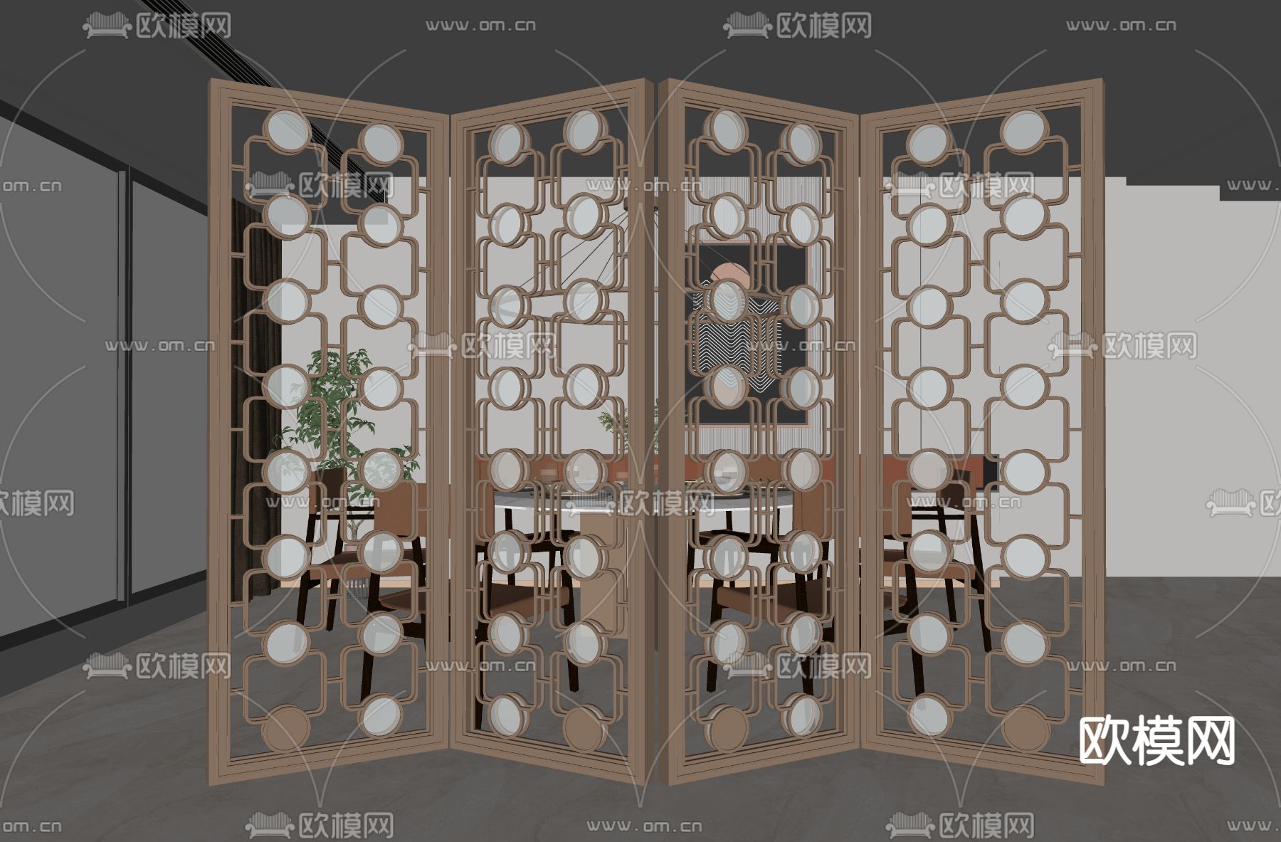 新中式屏风 隔断su模型下载（渲染图2）