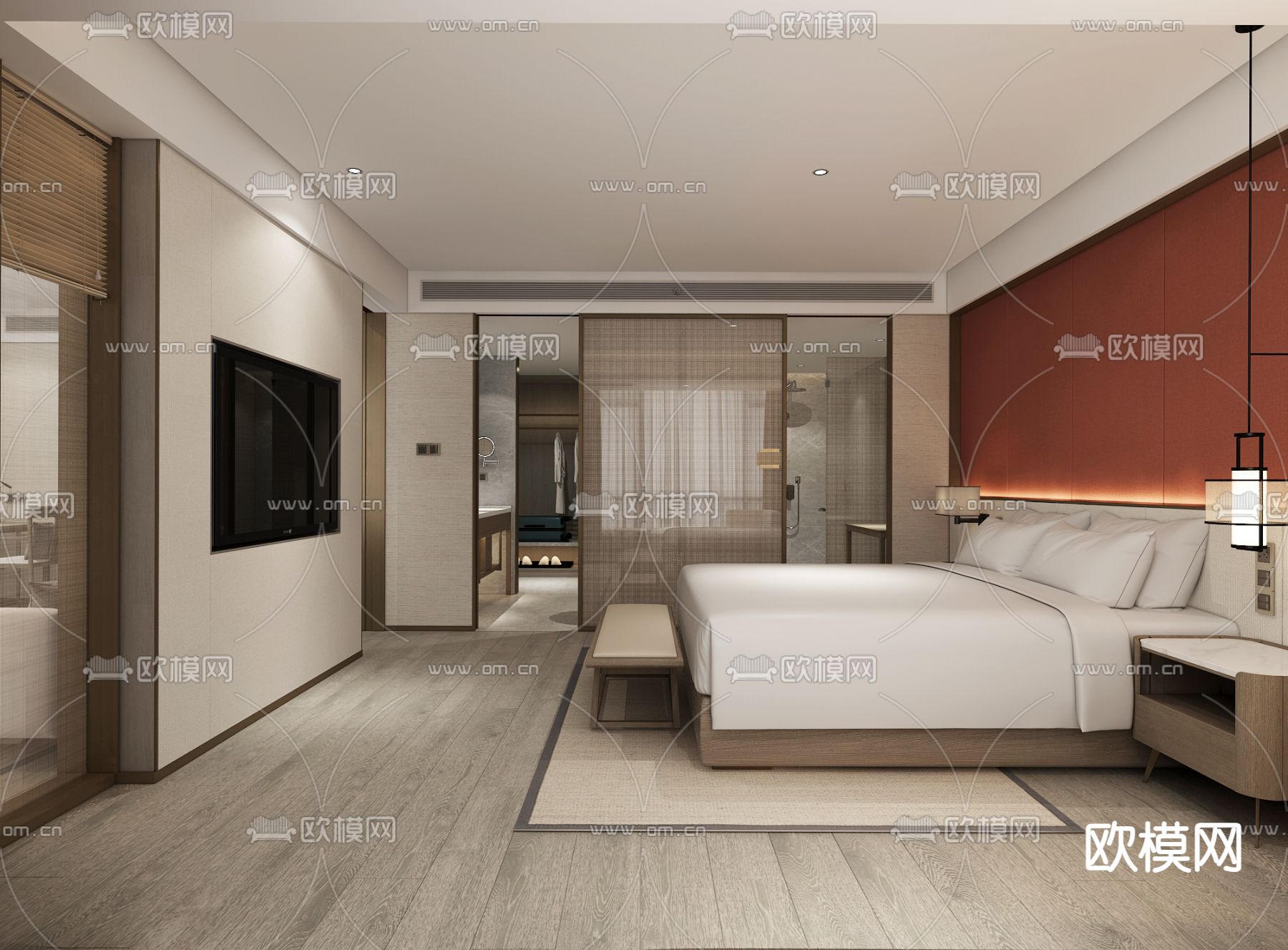 酒店客房 大床房3d模型下载（渲染图1）