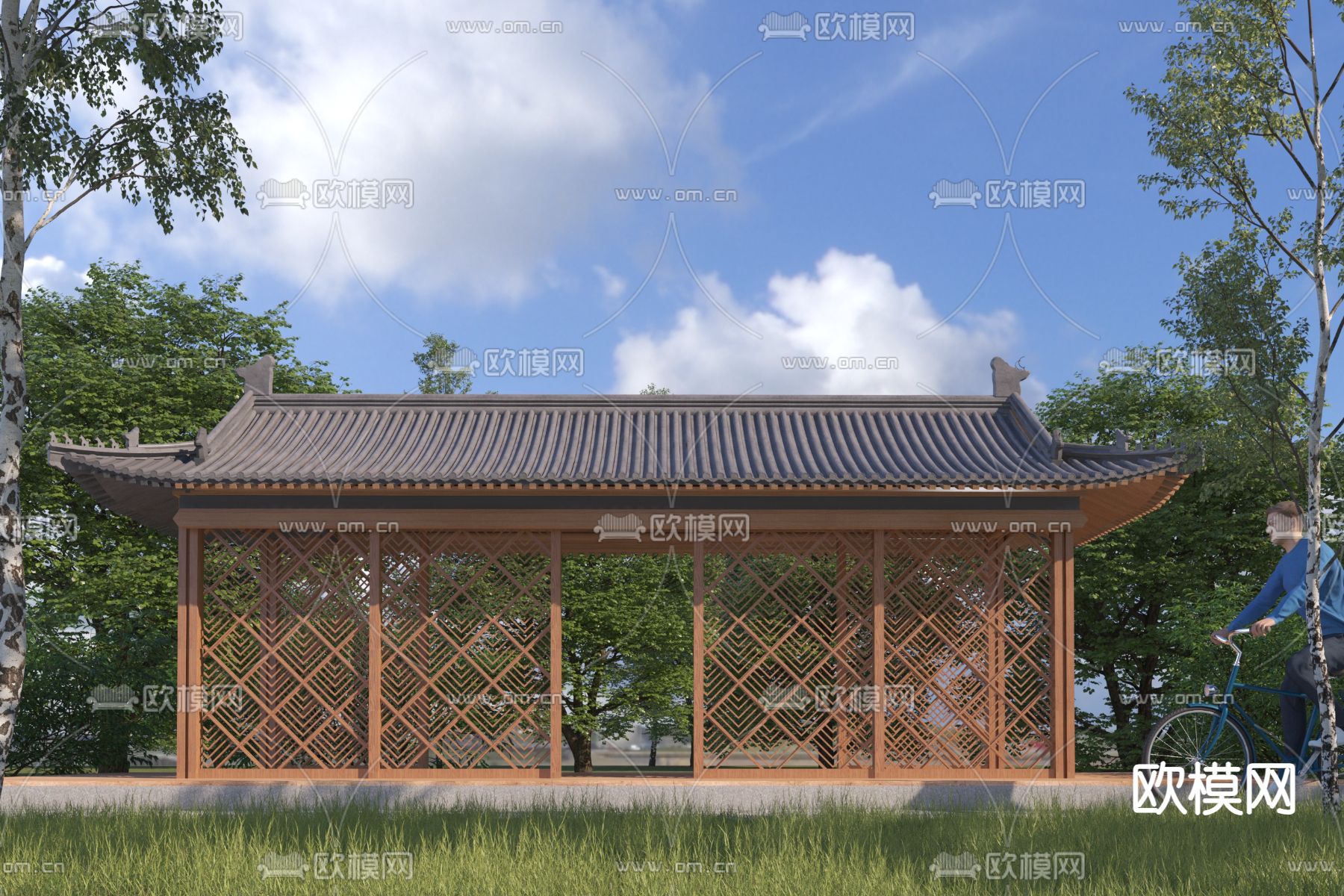 新中式廊架 长廊3d模型下载