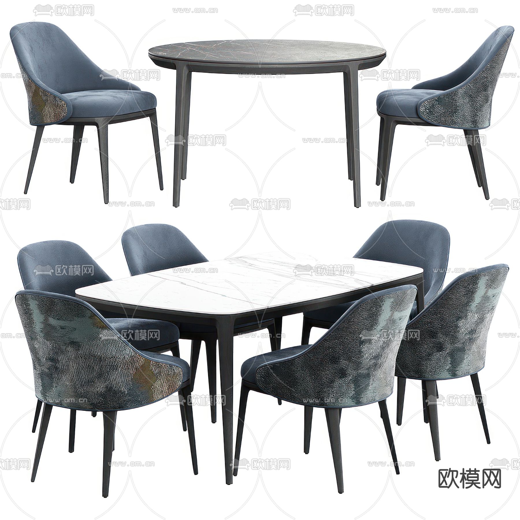 大理石餐桌椅3d模型下载（渲染图2）