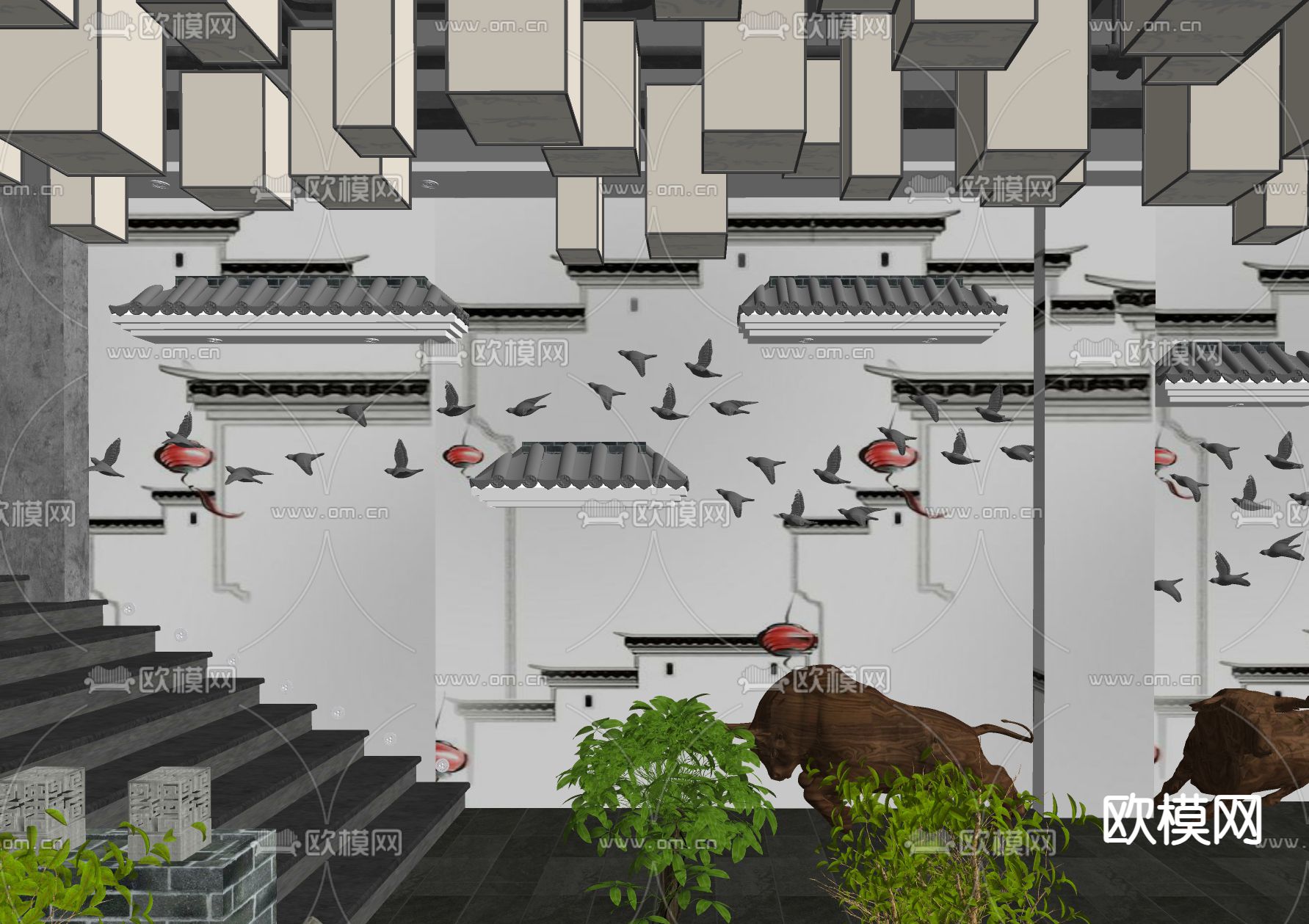 中式文化展厅su模型下载（渲染图3）