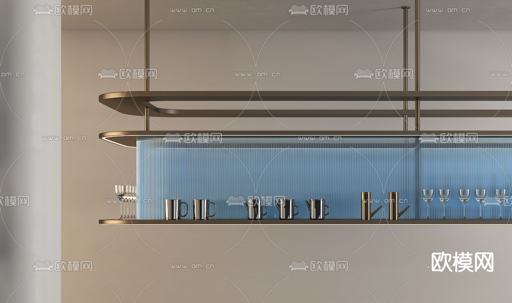 现代酒柜 酒架 悬空置物架3d模型下载（渲染图2）