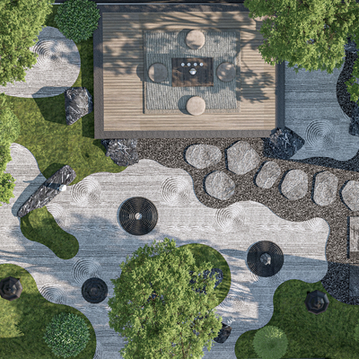  屋顶花园 庭院花园su模型 