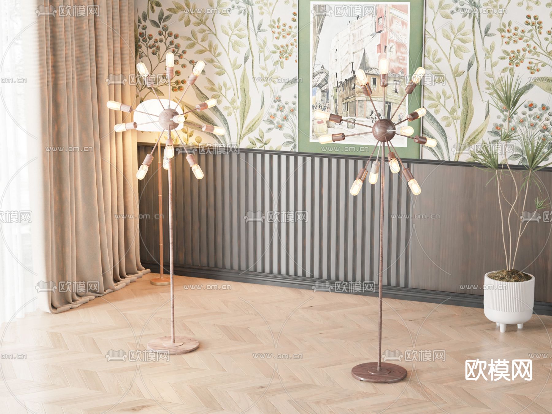 简欧落地灯 火花灯3d模型下载